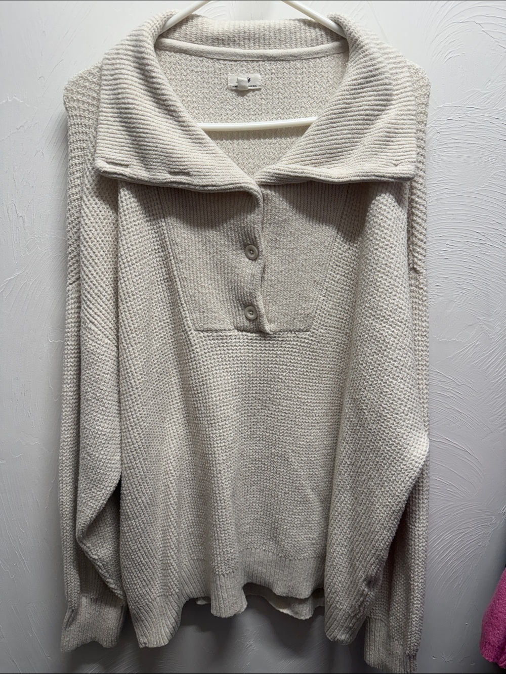 aerie Cream Collared Button Pullover Sweater
